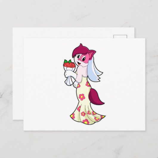 Carte Postale Chat avec robe Mariage & Bund de Fleur (Devant / Derrière)