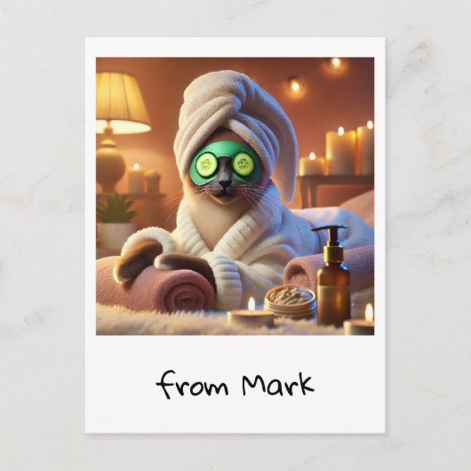 Carte Postale Chat avec traitement Spa de concombre (Devant)