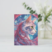 Carte Postale Chat avec tresses longues roses (Debout devant)