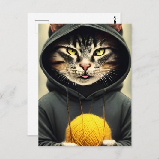 Carte Postale Chat Avec Une Boule De Fer (Devant / Derrière)