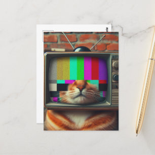 Carte Postale Chat avec une face TV vintage