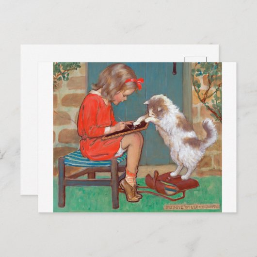 Carte Postale Chat avec une fille, Jessie Willcox Smith (Devant / Derrière)