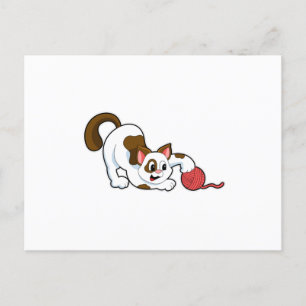 Carte Postale Chat avec une pelote de laine