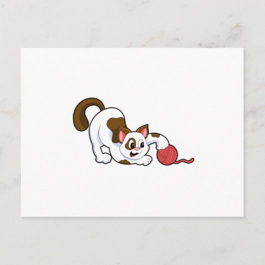 Carte Postale Chat avec une pelote de laine (Devant)