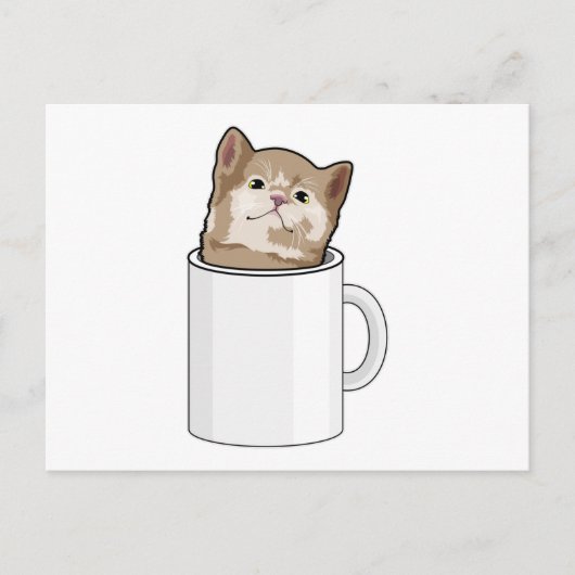 Carte Postale Chat avec une tasse de café (Devant)
