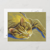 Carte Postale Chat avec yeux d'or - Dessin pastel (Devant / Derrière)
