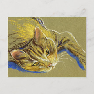 Carte Postale Chat avec yeux d'or - Dessin pastel