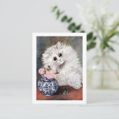 Carte Postale Chat blanc aux roses roses, Louis Wain (Debout devant)