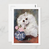 Carte Postale Chat blanc aux roses roses, Louis Wain (Devant / Derrière)
