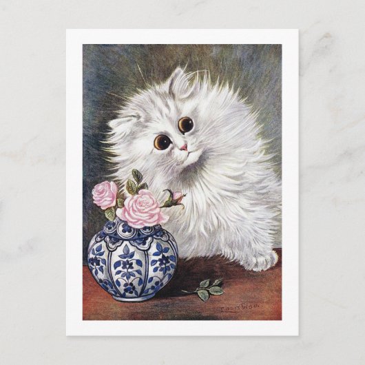 Carte Postale Chat blanc aux roses roses, Louis Wain (Devant)