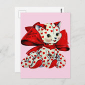 Carte Postale Chat blanc avec des cœurs Art de la Saint-Valentin (Devant / Derrière)