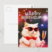 Carte Postale Chat blanc avec des lunettes de soleil pour célébr (Devant / Derrière)