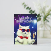 Carte Postale Chat blanc avec des lunettes de soleil pour trinqu (Debout devant)