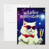 Carte Postale Chat blanc avec des lunettes de soleil pour trinqu (Devant / Derrière)