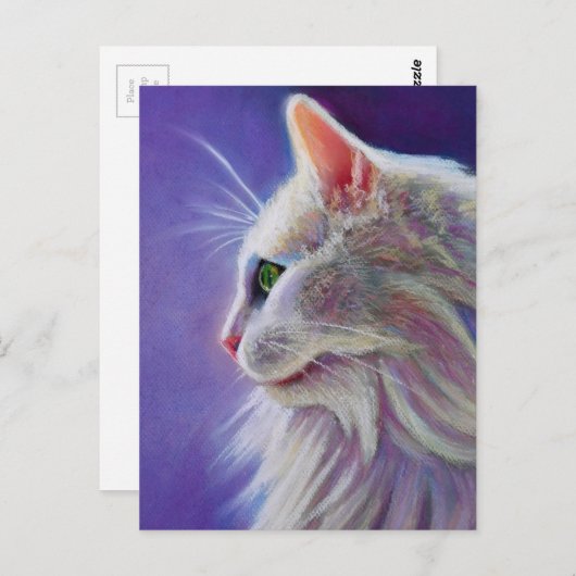 Carte Postale Chat blanc dans le profil (Devant / Derrière)