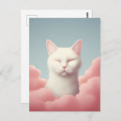 Carte Postale Chat Blanc Dormant Dans Les Nuages (Devant / Derrière)