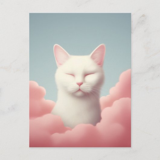 Carte Postale Chat Blanc Dormant Dans Les Nuages (Devant)