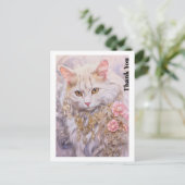 Carte Postale Chat Blanc Élégant en Or et Diamants Merci (Debout devant)