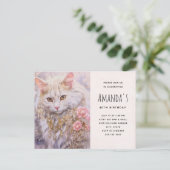 Carte Postale Chat blanc en or et diamants Invitation Anniversai (Debout devant)