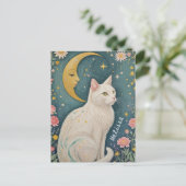 Carte Postale Chat blanc enchanteur aux yeux verts (Debout devant)