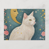Carte Postale Chat blanc enchanteur aux yeux verts (Dos)