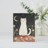 Carte Postale Chat blanc et la lune (Debout devant)