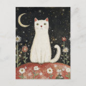 Carte Postale Chat blanc et la lune (Devant)