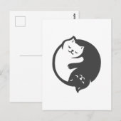 Carte Postale Chat blanc et noir Yin-Yang - Choisissez la couleu (Devant / Derrière)