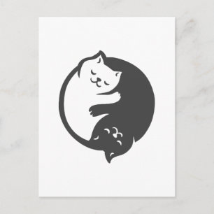Carte Postale Chat blanc et noir Yin-Yang - Choisissez la couleu