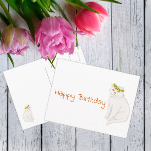 Carte Postale Chat blanc et tournesols Joyeux Anniversaire