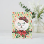 Carte Postale Chat blanc fantaisie et vacances Poinsettia (Debout devant)