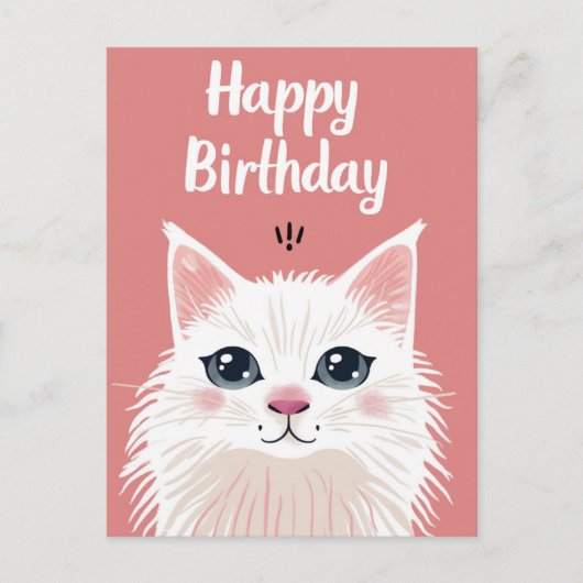 Carte Postale Chat blanc joyeux anniversaire (Devant)