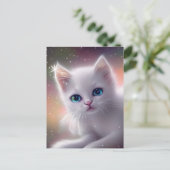 Carte Postale Chat blanc mignon et duveteux de fantasy  (Debout devant)