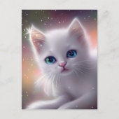 Carte Postale Chat blanc mignon et duveteux de fantasy  (Devant)
