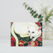 Carte Postale Chat blanc sur un coussin (Debout devant)