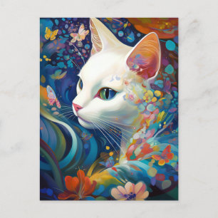 Carte Postale Chat blanc Surreal Beautfiul Imaginaire Art