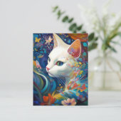 Carte Postale Chat blanc Surreal Beautfiul Imaginaire Art (Debout devant)