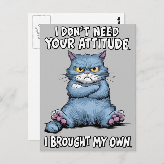 Carte Postale Chat bleu défiant rejette l'attitude (Devant / Derrière)