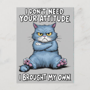 Carte Postale Chat bleu défiant rejette l'attitude