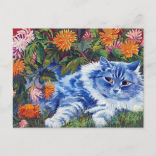 Carte Postale Chat bleu parmi les chrysanthèmes, Louis Wain