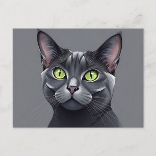 Carte Postale Chat bleu russe élégant aux yeux verts saisissants