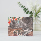 Carte Postale chat bleu russe poil court gris anglais (Debout devant)