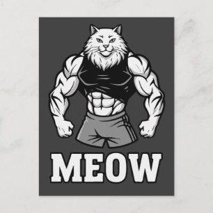 Carte Postale Chat bodybuilder drôle montrant des muscles massif