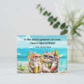 Carte Postale Chat boit sur la plage d'anniversaire (Debout devant)