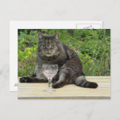 Carte Postale Chat "Bram" sur la table avec un verre de vin (Devant / Derrière)