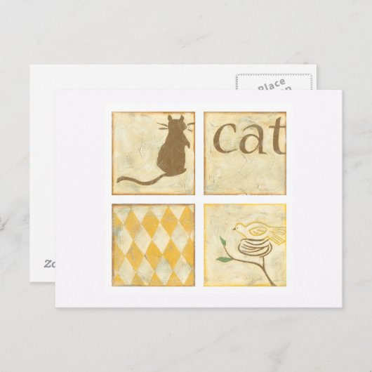 Carte Postale Chat Brown et oiseau jaune par Chariklia Zarris (Devant / Derrière)