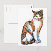 Carte Postale Chat calico #2 Peinture aquarelle chaton félin (Devant / Derrière)