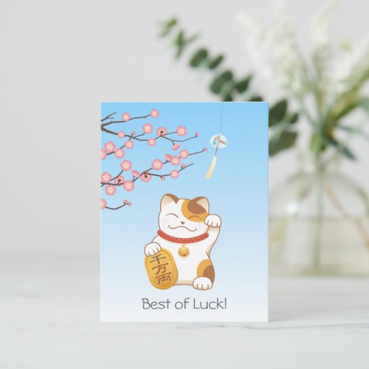 Carte Postale Chat Calico Lucky Japonais, Maneki Neko (Debout devant)