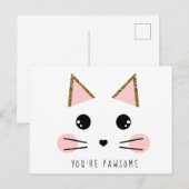 Carte Postale Chat Chaton Paillettes Dorées (Devant / Derrière)