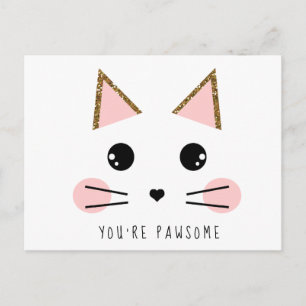 Carte Postale Chat Chaton Paillettes Dorées